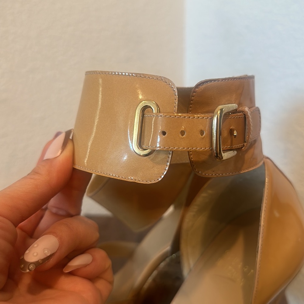 STUART WEITZMAN HILDA Sandal Metallic Cork Wedge Adobe Aniline Patent Size 9M - Picture 5 of 17